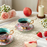 Vintage Bloemen Koffiekop & Schotel Set – Luxe Thee- en Koffieservies met Gouden Lepel – Elegant & Tijdloos
