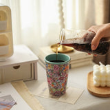 Koffiebeker 300 ml – Bloemen Design met Turquoise Glazuur – Slanke Theebeker & Koffiemok – Handzaam & Stijlvol