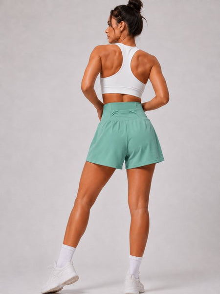 SparkNine Breeze dames short - sportshort - met telefoonzak - dubbellaags met binnenshort - L - groen - fitness - hoge taille - ademend & sneldrogend