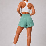 SparkNine Breeze dames short - sportshort - met telefoonzak - dubbellaags met binnenshort - XXL - groen - fitness - hoge taille - ademend & sneldrogend