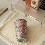 Koffiebeker 300 ml – Bloemen Design met Turquoise Glazuur – Slanke Theebeker & Koffiemok – Handzaam & Stijlvol