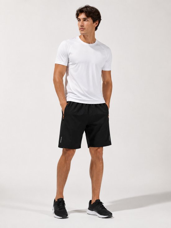 SparkNine Apex fitnesshort - sportbroek - met ritszakken - L - zwart - functioneel - sneldrogend & ademend - elastische band met trekkoord