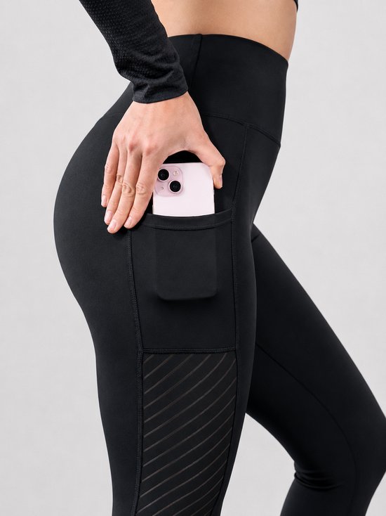 SparkNine Novaflex sportlegging dames - stijlvol & ademend - met zakken - XL - zwart - mesh panelen - elastisch - squatproof