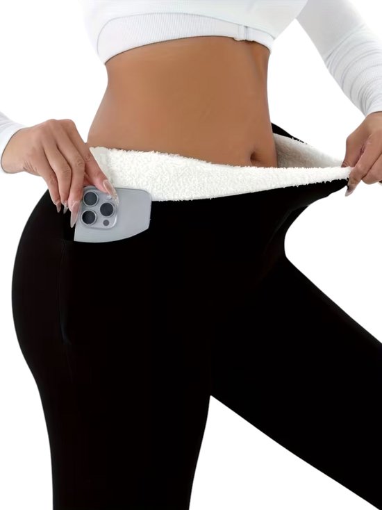 SparkNine Softwarm thermische legging - winterbroek - S - zwart - hoge taille - met zijzakken - warm & zacht