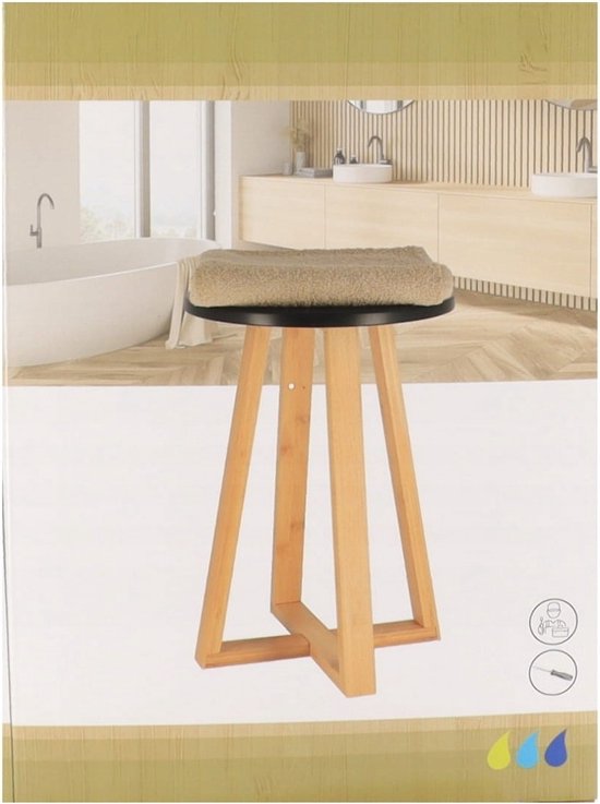 Stevige Bamboe Kruk Badkamerkruk 30x30x43 cm - Bruin/Zwart