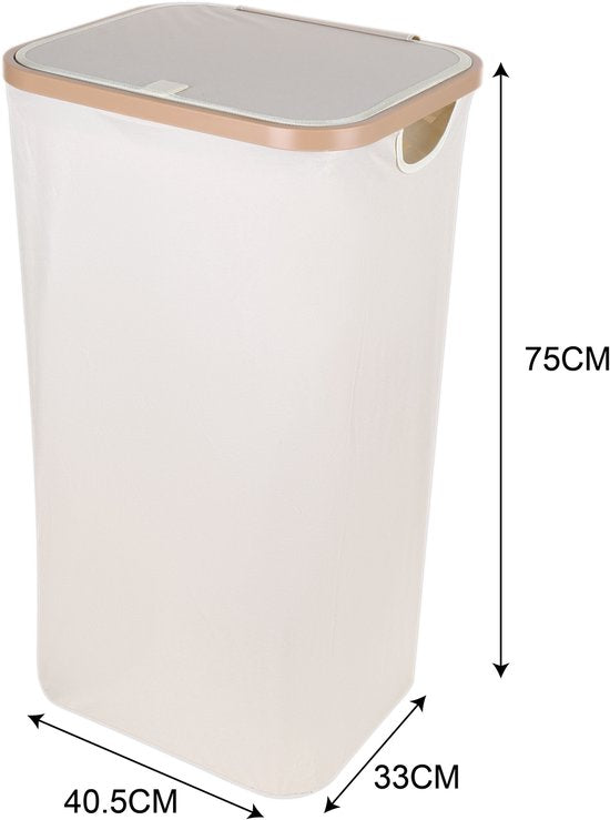 Wasmand met Deksel – Opvouwbare Wasmand – Wasbox 100L – Wassorteerder met Binnenzak – Beige – Voor Badkamer, Slaapkamer en Wasruimte