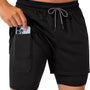 SparkNine Stridex fitness short heren - dubbellaags - met telefoonzak - M - zwart - sneldrogend - met handdoeklus & zakken - functioneel & comfortabel