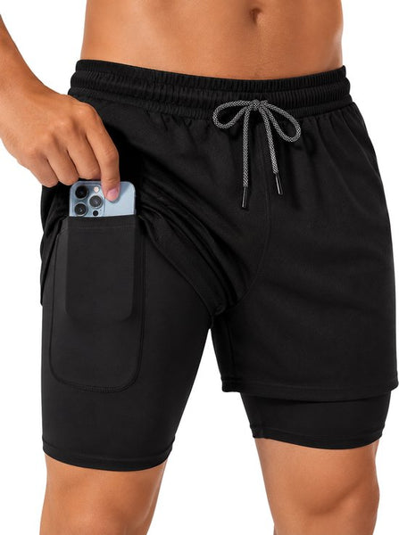 SparkNine Stridex fitness short heren - dubbellaags - met telefoonzak - 3XL - plus size - zwart - sneldrogend - met handdoeklus & zakken - functioneel & comfortabel