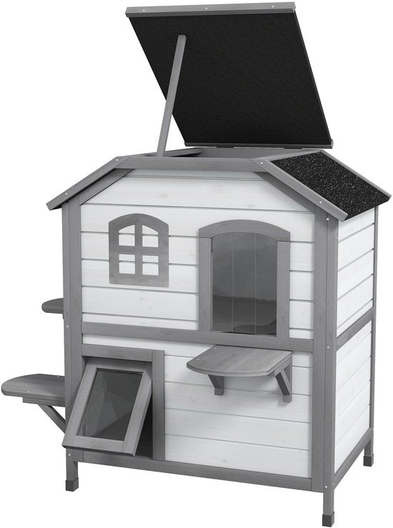 4goodz Kattenhuis 2 laags 78x55x91 cm - Grijs