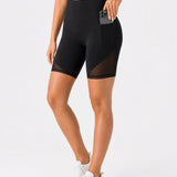 SparkNine Powermesh dames short - korte broek- fitness - stijlvolle mesh - met zakken - M - zwart - high-waist - ademend & squatproof