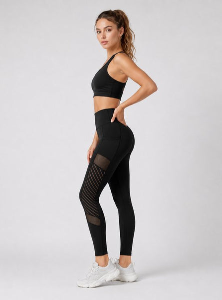 SparkNine Novabreeze sportlegging - dames - ademend - met zakken - stijlvol design - XL - zwart - mesh panelen - met zakken - elastisch - squatproof
