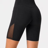 SparkNine Powermesh dames short - korte broek- fitness - stijlvolle mesh - met zakken - M - zwart - high-waist - ademend & squatproof