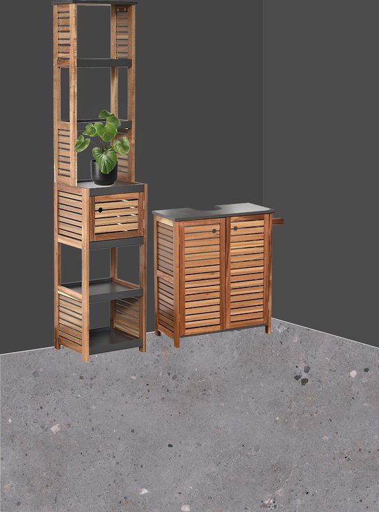 Badkamermeubel-set Acacia - combinatieset Wastafelonderkast met Kolomkast