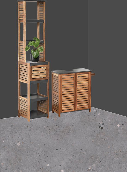 Badkamermeubel-set Acacia - combinatieset Wastafelonderkast met Kolomkast