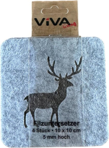 Onderzetters - Grijs met Eland - 4 stuks - Vilt - Dubbelzijdig - Tafelbeschermer - Onderzetters voor Glazen
