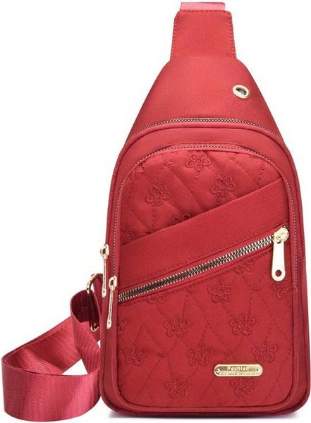 Sasemy - Borsttas Sling Bag Voor Dames - Sling Bag - 2 rits-vakken - Dames - Heren - Rood - Bloemen print #11 - 30 x 16 x 6 - Reistas - Schoudertas - Rugzak - Crossbody bag - Moederdag Cadeau - Verjaardag Cadeau - Sinterklaas Cadeau - Kerst Cadeau