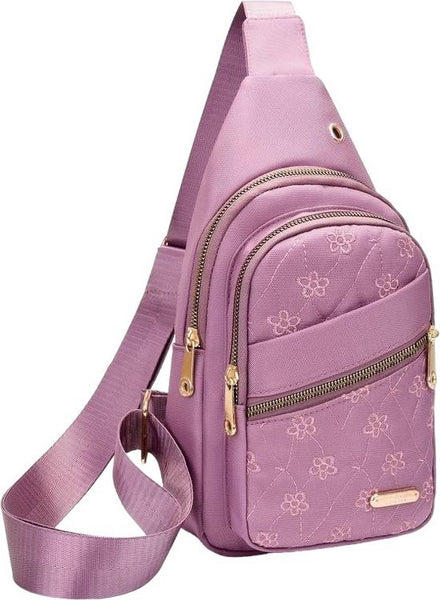 Sasemy - Borsttas Sling Bag Voor Dames - Sling Bag - 2 rits-vakken - Dames - Heren - Roze - Bloemen print #9 - 30 x 16 x 6 - Reistas- Schoudertas - Rugzak - Crossbody bag - Moederdag Cadeau - Verjaardag Cadeau - Sinterklaas Cadeau - Kerst Cadeau