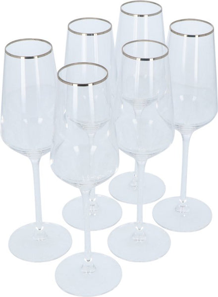 Alvito Champagneglazen set van 6 stuks - inhoud 21 cl - met Zilveren Rand