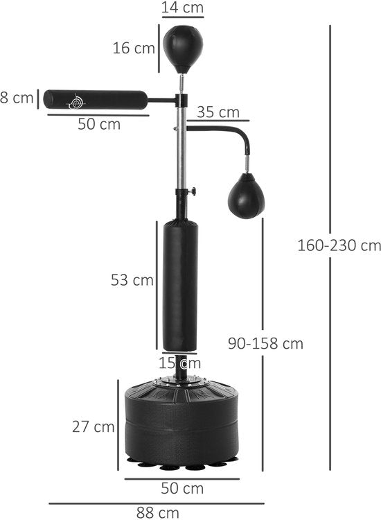 Staande Bokstrainer met 2 Speedballen Reflexstang en Zuignapvoet - 160-230cm Verstelbaar