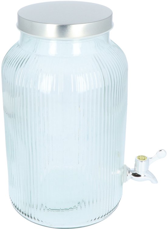 4goodz Glazen Sapkan Geribbeld glas - Limonadetap met kraan - 4 ltr