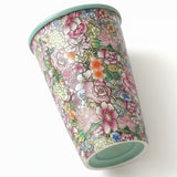 Koffiebeker 300 ml – Bloemen Design met Turquoise Glazuur – Slanke Theebeker & Koffiemok – Handzaam & Stijlvol