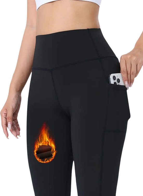 SparkNine Softfleece legging - met zakken - L - zwart - fleecegevoerd - billift - warme broek - super zacht & comfortabel
