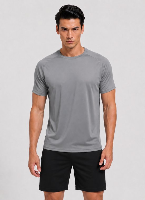 SparkNine Pulsegear sport t-shirt - heren - sneldrogend & ademend - S - grijs - lichtgewicht - ideaal voor trainen, rennen & fitness