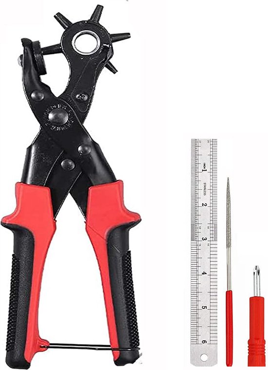 Gaatjestang voor Riem en Leder - Rood - Professionele Gaatjestang - Ponstang - Revolvertang - Gatentang - Perforatietang