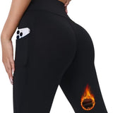 SparkNine Softfleece legging - met zakken - XXL - zwart - fleecegevoerd - billift - warme broek - super zacht & comfortabel