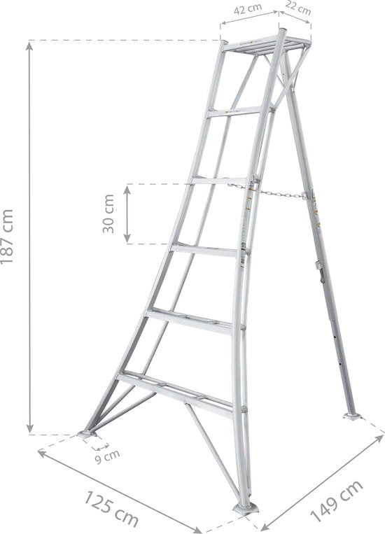 Niwaki Driepoot Tuinladder 180 cm Snoeiladder Tripod Ladder - Plukladder