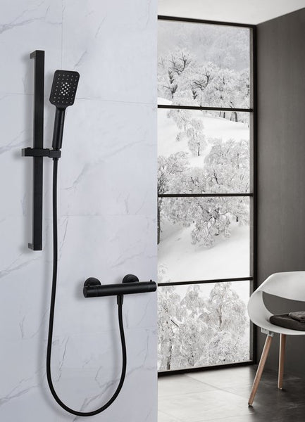 Luzzo® Square Black Doucheset Thermostaatkraan met Glijstang - Zwart