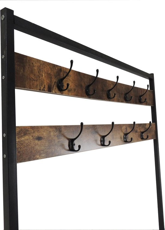 4livingz Stevige Retro Kapstok Bank 42x100x183 cm - zwart/bruin