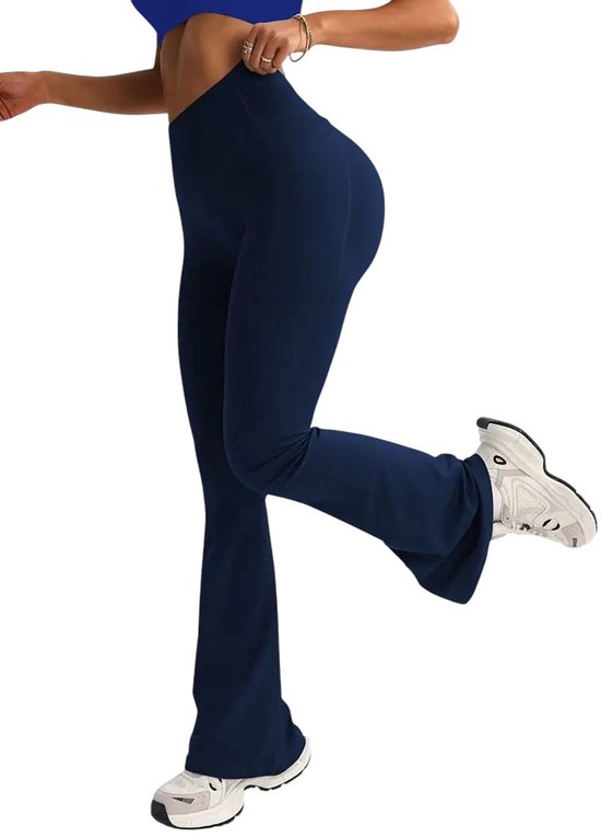 SparkNine Serenaflare dames legging - flare pants - met zakken - S - blauw - hoge taille - stijlvol - elastisch