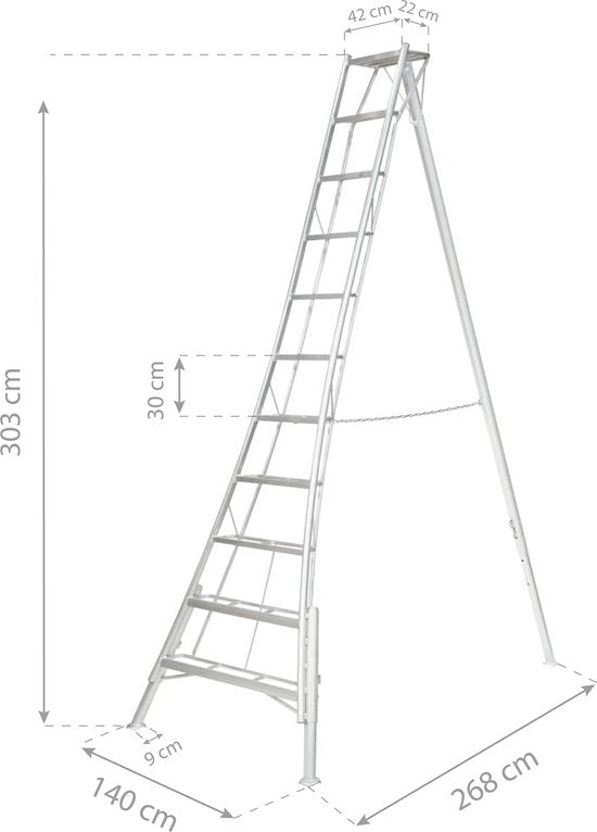 Niwaki Driepoot Tuinladder 300-360 cm Verstelbaar- Snoeiladder Plukladder