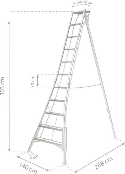 Niwaki Driepoot Tuinladder 300-360 cm Verstelbaar- Snoeiladder Plukladder