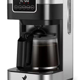NovaWare Koffiezetapparaat Filterkoffie - 1.5L – Met Glazen Kan & Herbruikbaar Filter - Koffiemachines - Display – 12 Kopjes – Zwart-RVS