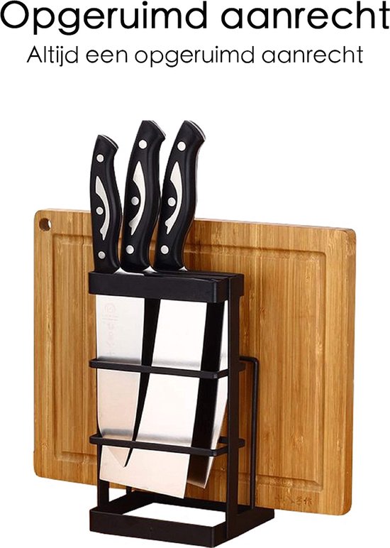 Keuken Organizer - 20,9 cm x 14 cm - Zwart - Messenhouder - Aanrecht organizer - Messenblok voor het aanrecht