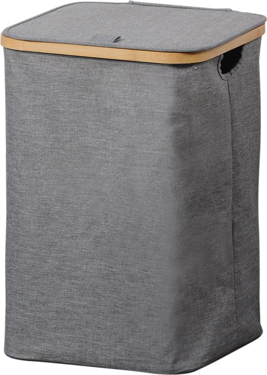 4goodz Wasmand met deksel - Bamboe frame 33x50x3350 cm - Grijs
