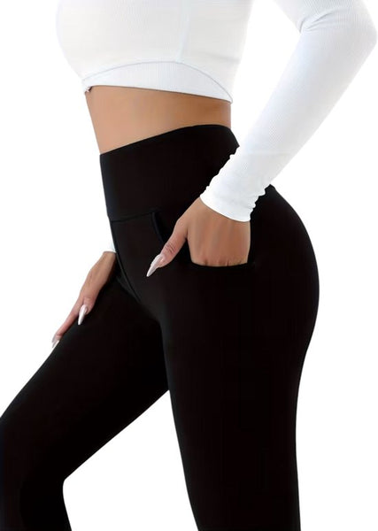SparkNine Softwarm thermische legging - winterbroek - XL - zwart - hoge taille - met zijzakken - warm & zacht