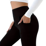 SparkNine Softwarm thermische legging - winterbroek - XXL - zwart - hoge taille - met zijzakken - warm & zacht