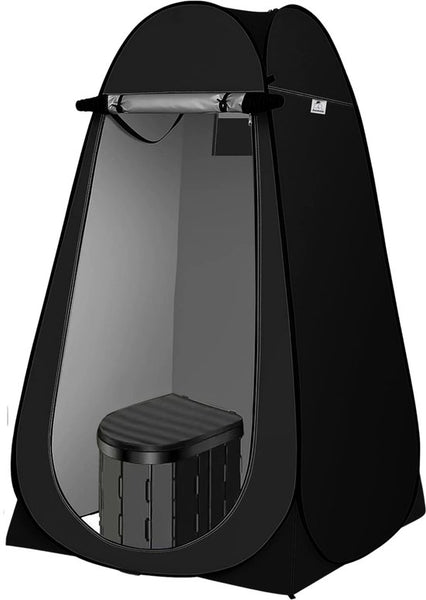 Pop-up Douchetent & Toilet Tent – Camping Douchetent met Opvouwbaar Toilet – Privacy Tent Camping, Festival & Strand – Inclusief Draagtas, Grondpinnen en Scheerlijnen – 190 cm Hoog – Zwart