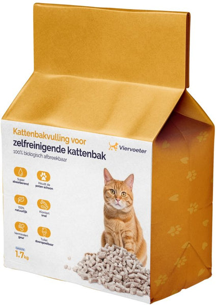 Viervoeter - Kattenbakvulling - 9L- Automatische kattenbakgrind- Klontvormend - 100% Natuurlijk