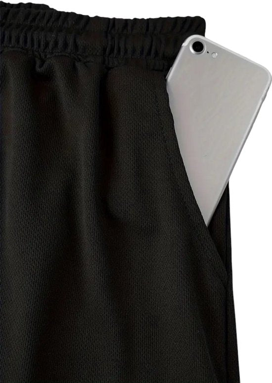 SparkNine Stridex fitness short heren - dubbellaags - met telefoonzak - XXL - zwart - sneldrogend - met handdoeklus & zakken - functioneel & comfortabel