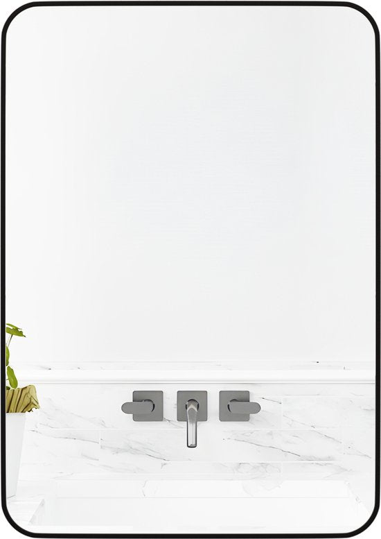 Badkamerspiegel - Zwart - 71 x 50 cm - Wandspiegel - Rechthoekige Spiegel met Frame van Aluminiumlegering - Spiegel voor Slaapkamer, Woonkamer en Badkamer