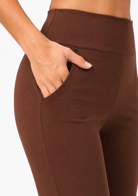 SparkNine Horizon flare broek - dames legging met zakken - petite pijplengte - S - bruin - hoge taille - stijlvol & elastisch - sportlegging