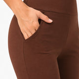 SparkNine Horizon flare broek - dames legging met zakken - petite pijplengte - XXL - bruin - hoge taille - stijlvol & elastisch - sportlegging