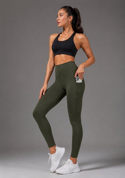 SparkNine Pacepocket dames sportlegging - met handige zakken - L - groen - hoge taille - elastisch - squatproof - niet doorschijnend