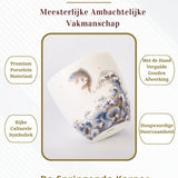 Handgemaakte Porseleinen Theekop – De Springende Karper bij de Drakenpoort – Luxe Theebeker met Gouden Afwerking – Premium Geschenkset