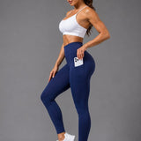 SparkNine Pacepocket dames sportlegging - met handige zakken - XS - blauw - hoge taille - elastisch - squatproof - niet doorschijnend