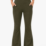 SparkNine Horizon flare broek - dames legging met zakken - petite pijplengte - S - legergroen - hoge taille - stijlvol & elastisch - sportlegging